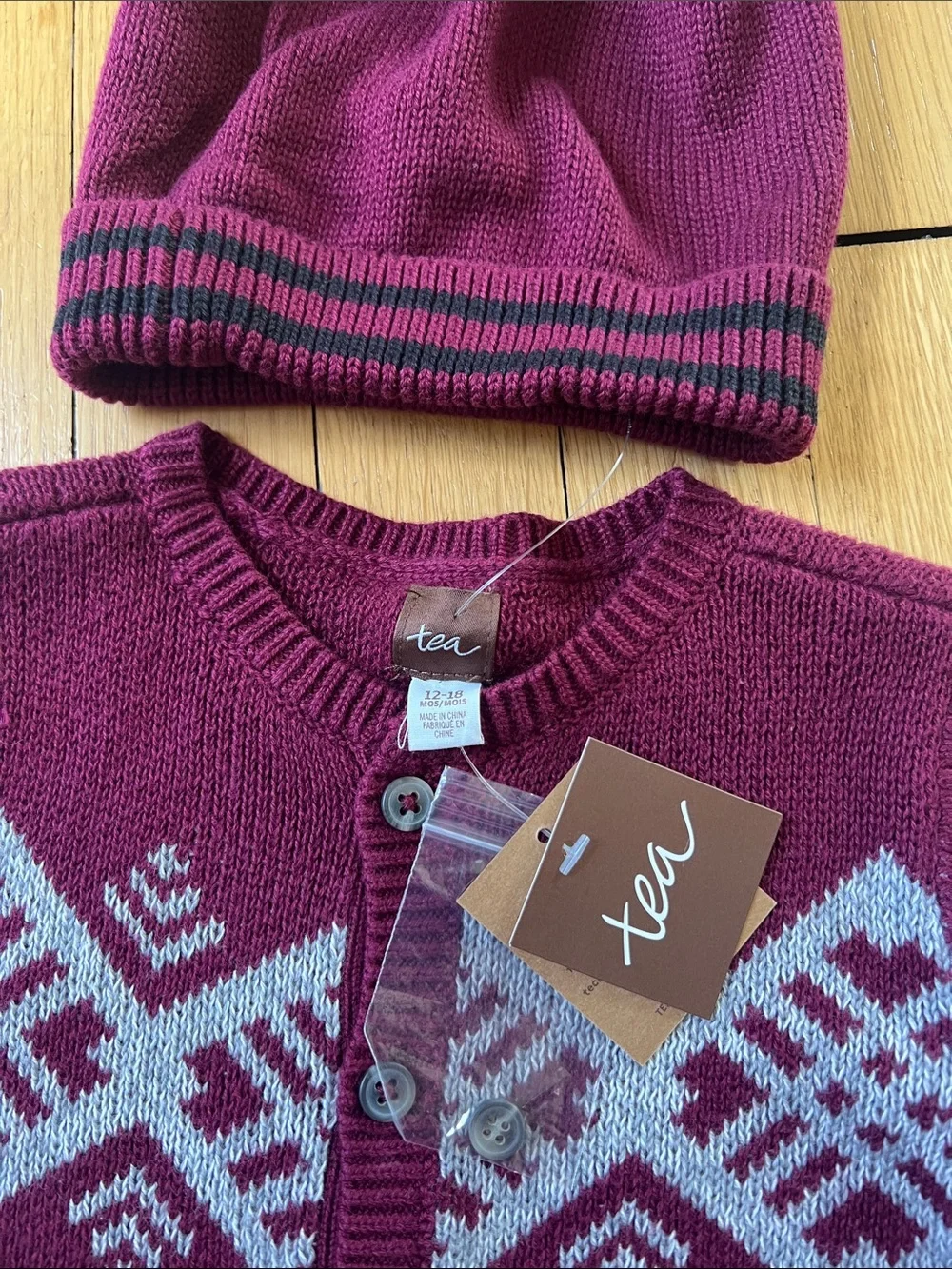 Tea Collection Knit Christmas Romper Set 100% Cotton Burgundy Maroon 12-18M NWT